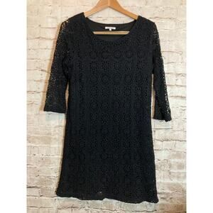 Global Work Dress Womens Large Black All Over Crochet Lace Whimsigoth Stretch